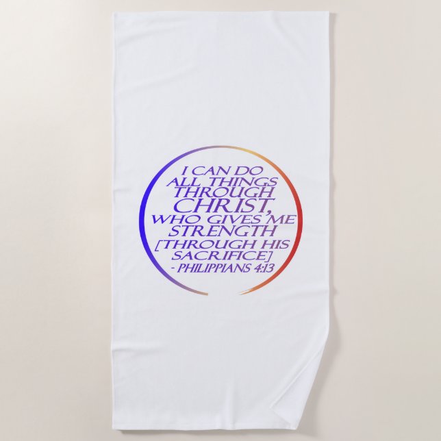 Toalha De Praia Eu posso fazer tudo através da Bíblia Cristo Verse (Frente)