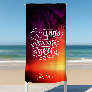 Toalha De Praia Eu Preciso de Mar de Vitamina Fofo Engraçado Perso