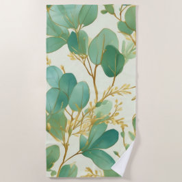 Toalha De Praia Eucalyptus deixa Design verde e Dourado