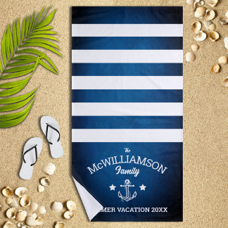 Toalha De Praia Evento da Família de Tema Náutico Azul marinho