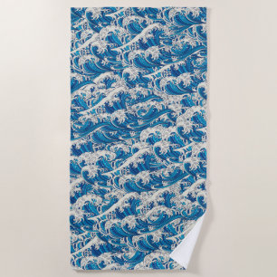 Toalha De Praia Excelente Hokusai Wave Patterno Náutico Oceano Azu