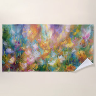 Toalha De Praia Explosão floral cósmica abstrata em cores pastéis