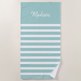 Toalha De Praia Faixa Azul-clara e branca personalizada