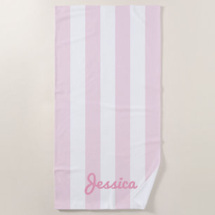 Toalha De Praia Faixa de Cabana Cor-de-Rosa e Branca