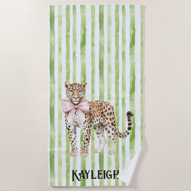 Toalha De Praia Faixa Verde-Leopardo (Frente)