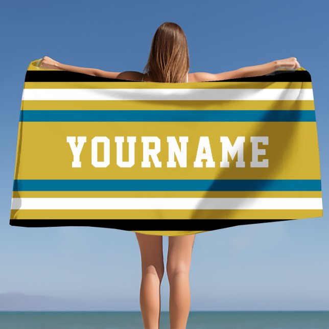 Toalha De Praia Faixas de Jersey de nome personalizado (Custom Name Jersey Stripes Beach Towel)