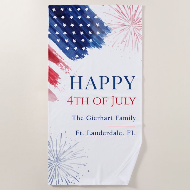 Toalha De Praia Família 4º de julho Festa da Praia Vermelho Azul B (Frente)