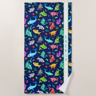 Toalha De Praia Família de Shark Watercolor Personalizada Adorabl