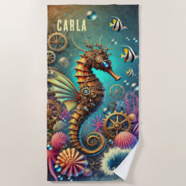 TOALHA DE PRAIA FANTASIA CAPRICHOSA STEAMPUNK CAVALO-MARINHO