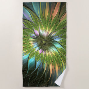 Toalha De Praia Fantasia Colorida Luminosa Flores Arte Fractal