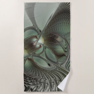 Toalha De Praia Fantasia de Arte Fractal da Cinza Olive Green