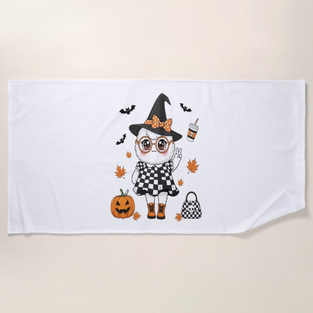 Toalha De Praia Fantasma do Bom Halloween (Frente)
