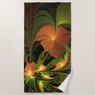 Toalha De Praia Fantasy Plant Abstrato Green Rust Brown Fractal