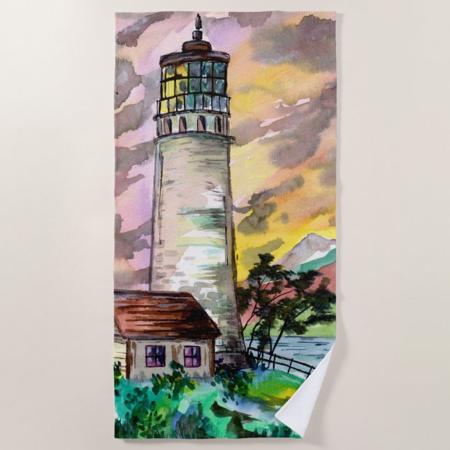 Toalha De Praia Farol ao pôr do sol (Frente)