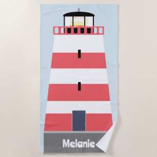 Toalha De Praia Farol Branco e Vermelho Alto Personalizado