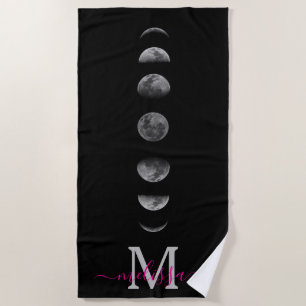 Toalha De Praia Fases da Lua Lunar Nome Personalizado Celestial