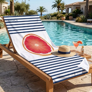 Toalha De Praia Fatia de Toranja Azul-Navy Listrada Personalizada