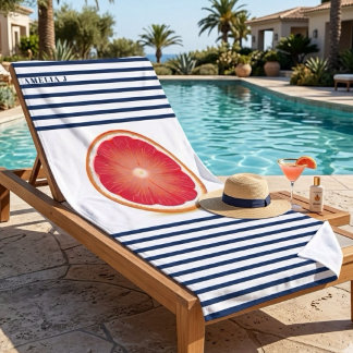 Toalha De Praia Fatia de Toranja Azul-Navy Listrada Personalizada
