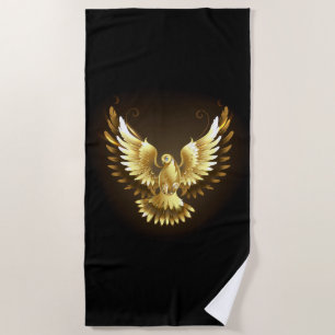 Toalha De Praia Faux Gold Foil Peace Dove em Preto