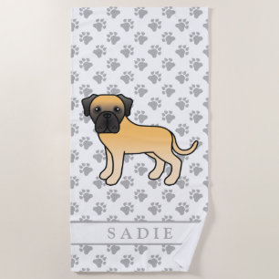 Toalha De Praia Fawn English Mastiff Cute Cartoon Dog & Name