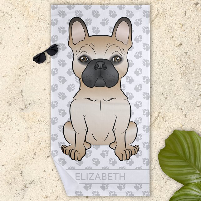 Toalha De Praia Fawn French Bulddog / Frenchie Cartoon Dog & Name (Criador carregado)