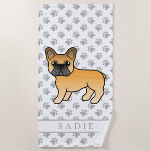Toalha De Praia Fawn French Bulldog Cute Cartoon Dog & Name