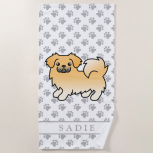 Toalha De Praia Fawn Tibetan Spaniel Cute Cartoon Dog & Name