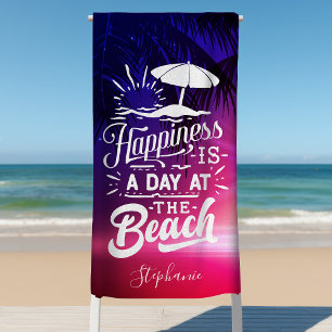 Toalha De Praia Felicidade É um Dia Na Praia Personalizado