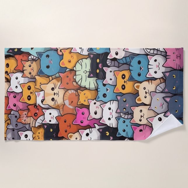 Toalha De Praia Feline Fantasy: Anime Bonita Gata Galore (Frente)