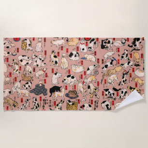 Toalha De Praia felinos japoneses gatinho Ukiyo-e engraçado