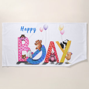 Toalha De Praia Feliz Aniversário - Festa de Ursos Bebês Divers