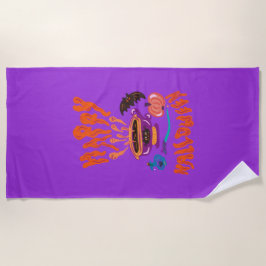 Toalha De Praia Feliz café da bruxa-de-bruxa-amante de gato Hallow