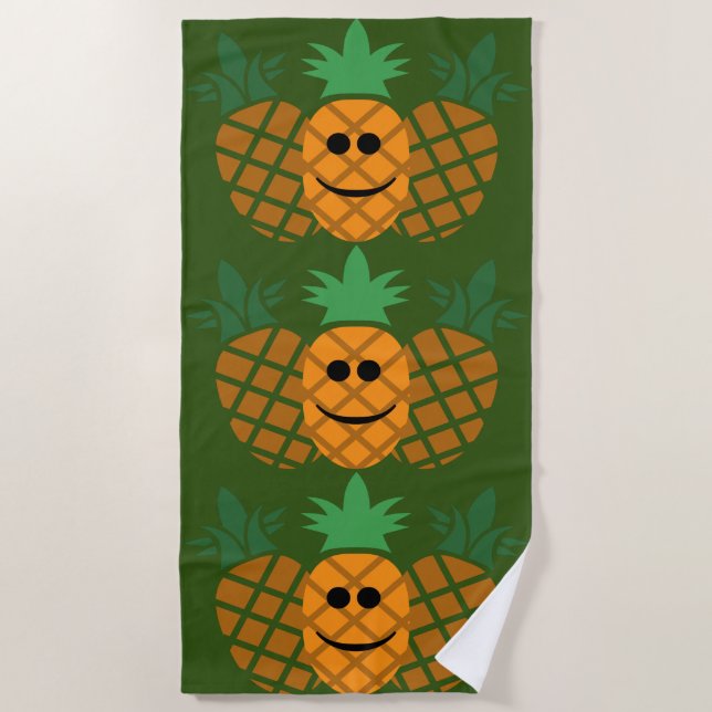 Toalha De Praia Feliz Design de abacaxi - Beach Towel (Frente)