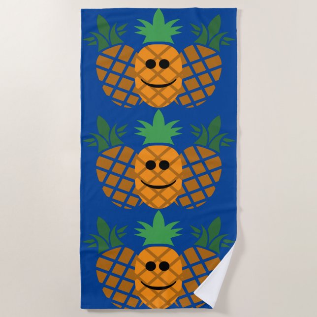 Toalha De Praia Feliz Design de abacaxi - Beach Towel (Frente)