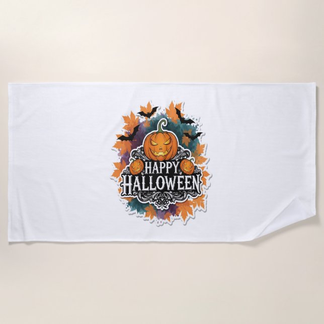 Toalha De Praia Feliz e Feliz Halloween (Frente)