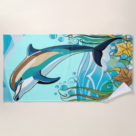 Toalha De Praia Feliz Golfinho Saltando do Oceano Tropical