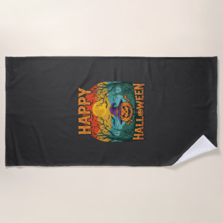 Toalha De Praia Feliz Halloween Abóbora Chapéu de Feiticeira Lua C