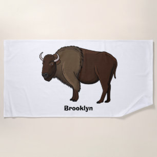 Toalha De Praia Feliz ilustração de búfalo bisonte americano 