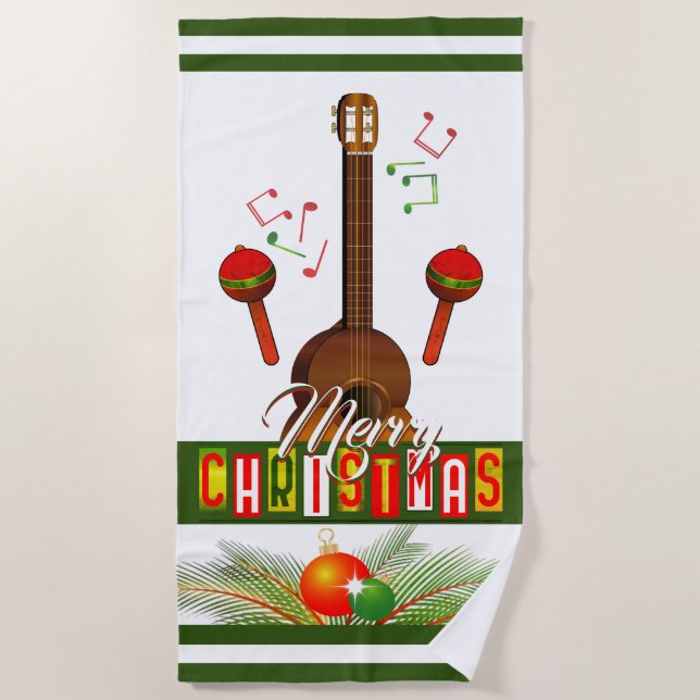 Toalha De Praia Feliz Natal / Instrumentos Musicais (Frente)