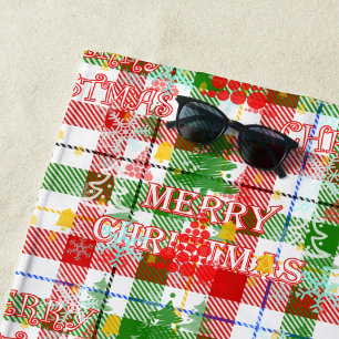 Toalha De Praia Feliz Natal Xadrez Decorativa Tartan