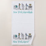 Toalha De Praia Feriado NYC Nova Iorque Hanukkah Chanukah<br><div class="desc">A toalha de praia mostra um marcador original de vários marcos de Nova Iorque,  "vestidos" para a temporada de férias de Chanucá. Não vê o que está procurando? Precisa de ajuda para a personalização? Clique em "contate este designer" para criar algo apenas para você!</div>