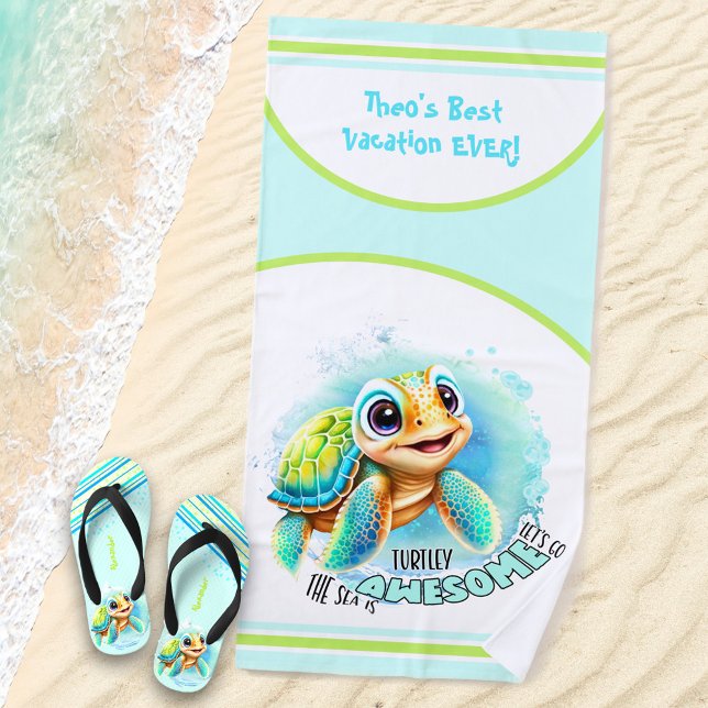 Toalha De Praia Férias de Verão de Tartaruga Fresca Personalizada (Criador carregado)