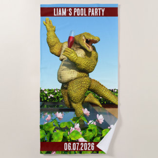 Toalha De Praia Festa da Piscina do Liam com Crocodilo