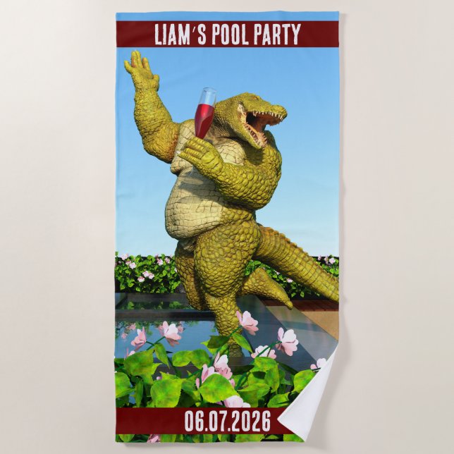 Toalha De Praia Festa da Piscina do Liam com Crocodilo (Frente)