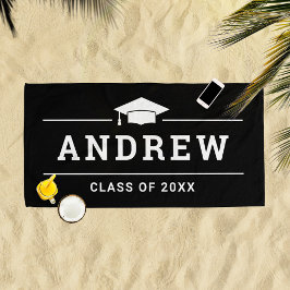 Toalha De Praia Festa de Formatura Preta Nome Personalizado