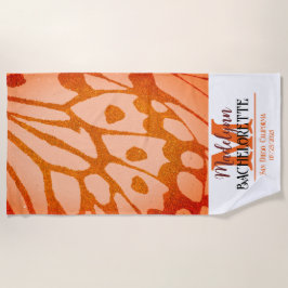 Toalha De Praia Festa de solteira Monograma da Borboleta Laranja Q