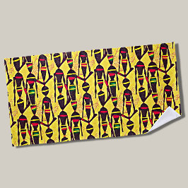 Toalha De Praia Figuras abstrato africanas, Verde Amarelo Vermelho