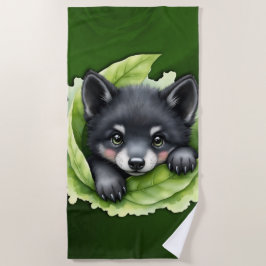 Toalha De Praia Filhote de lobo no verde: