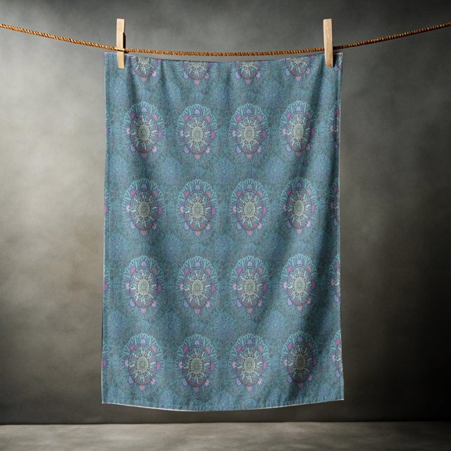 Toalha De Praia Filtro da Força Aérea Floral Blue Manipur Mandala (Criador carregado)