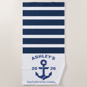 Toalha De Praia Fim de Semana de Despedida Personalizado Azul Mari